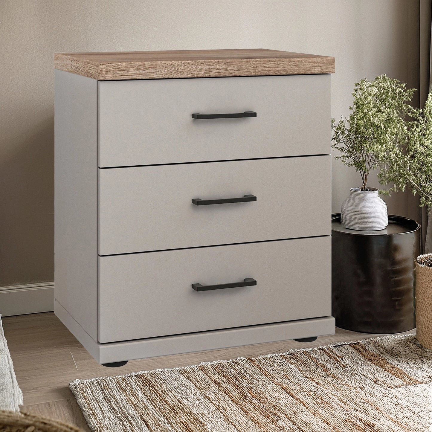 Wiemann Adeline 3 Drawer Bedside Cabinet in Pebble Grey - Styled in Bedroom