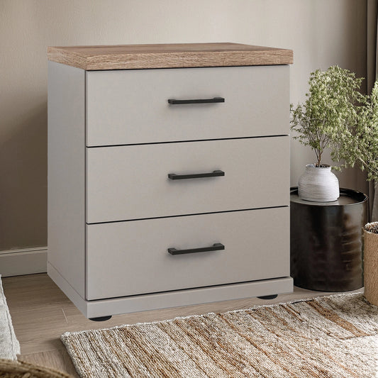 Wiemann Adeline 3 Drawer Bedside Cabinet in Pebble Grey - Styled in Bedroom