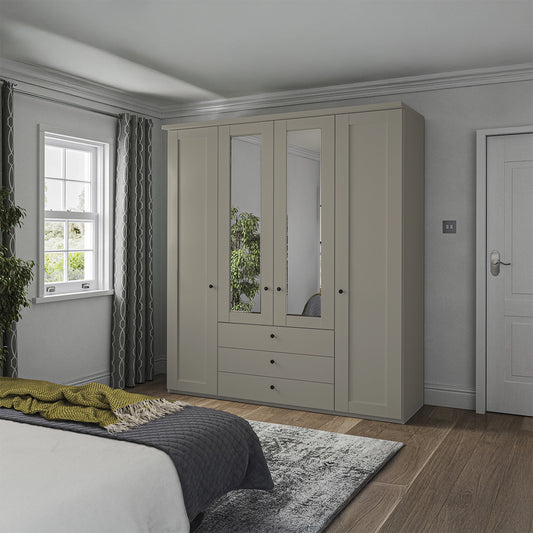 Wiemann Adeline 4 Door 3 Drawer Wardrobe in Pebble Grey - W200cm With Mirror - Styled in Bedroom