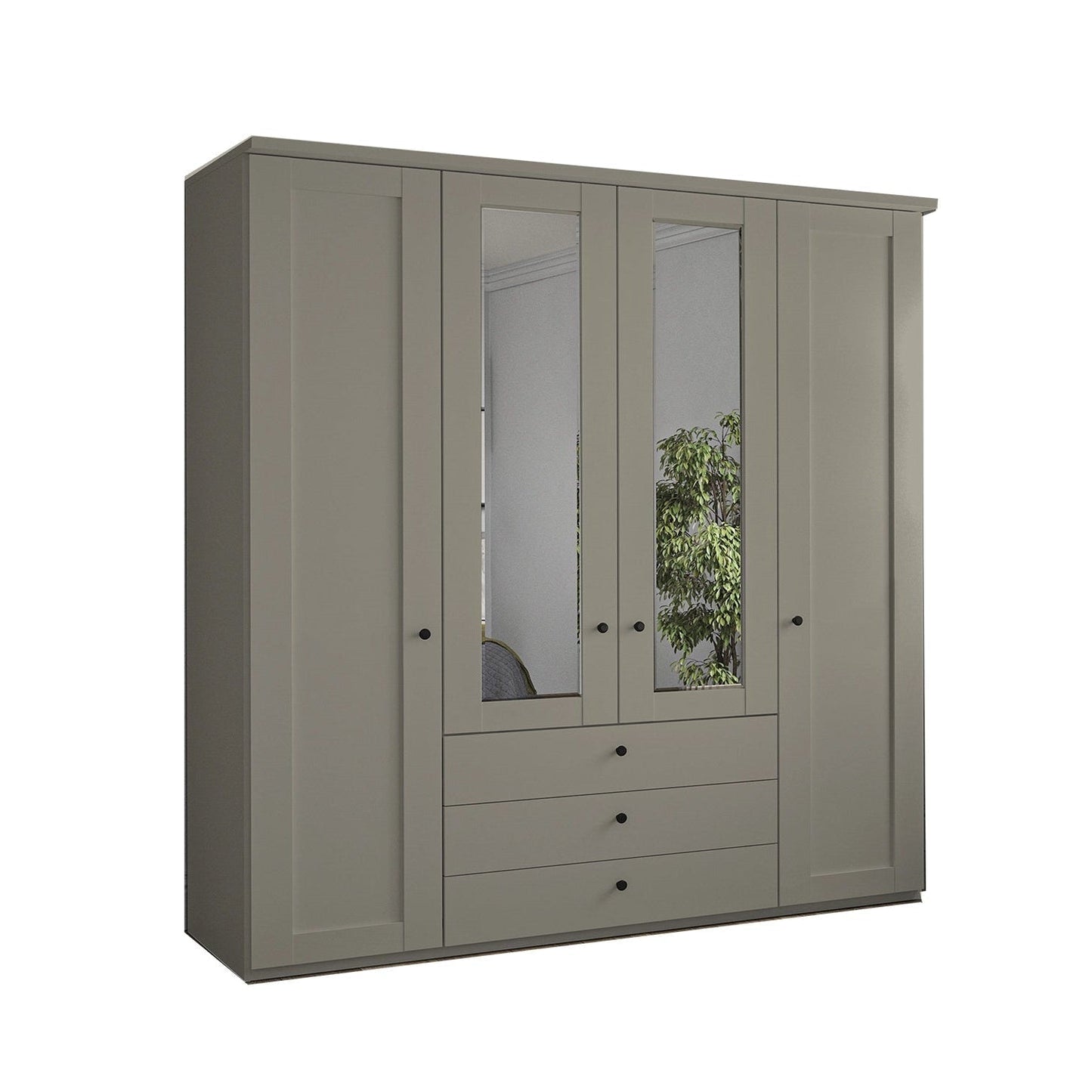 Wiemann Adeline 4 Door 3 Drawer Wardrobe in Pebble Grey - W200cm With Mirror