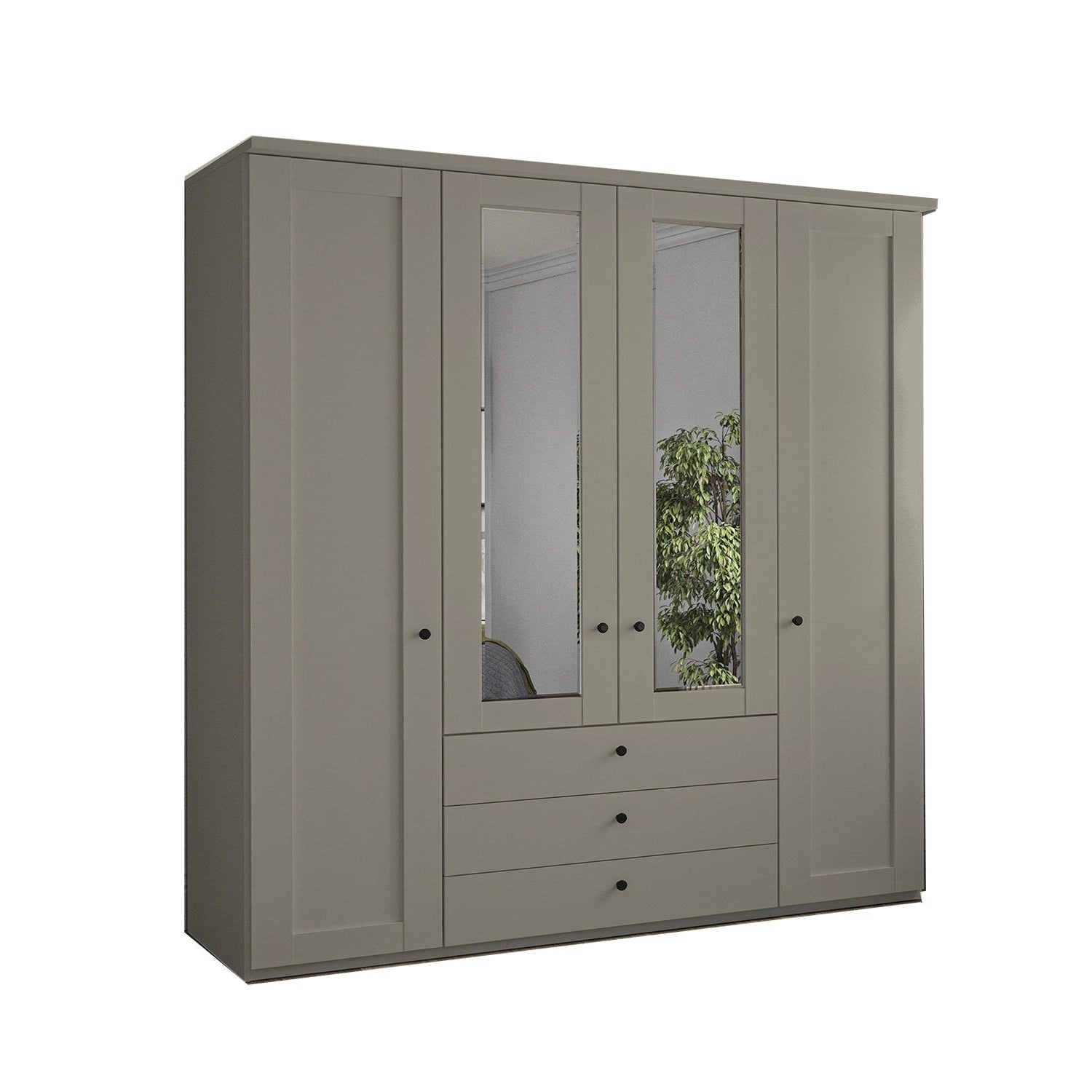 Wiemann Adeline 4 Door 3 Drawer Wardrobe in Pebble Grey - W200cm With Mirror
