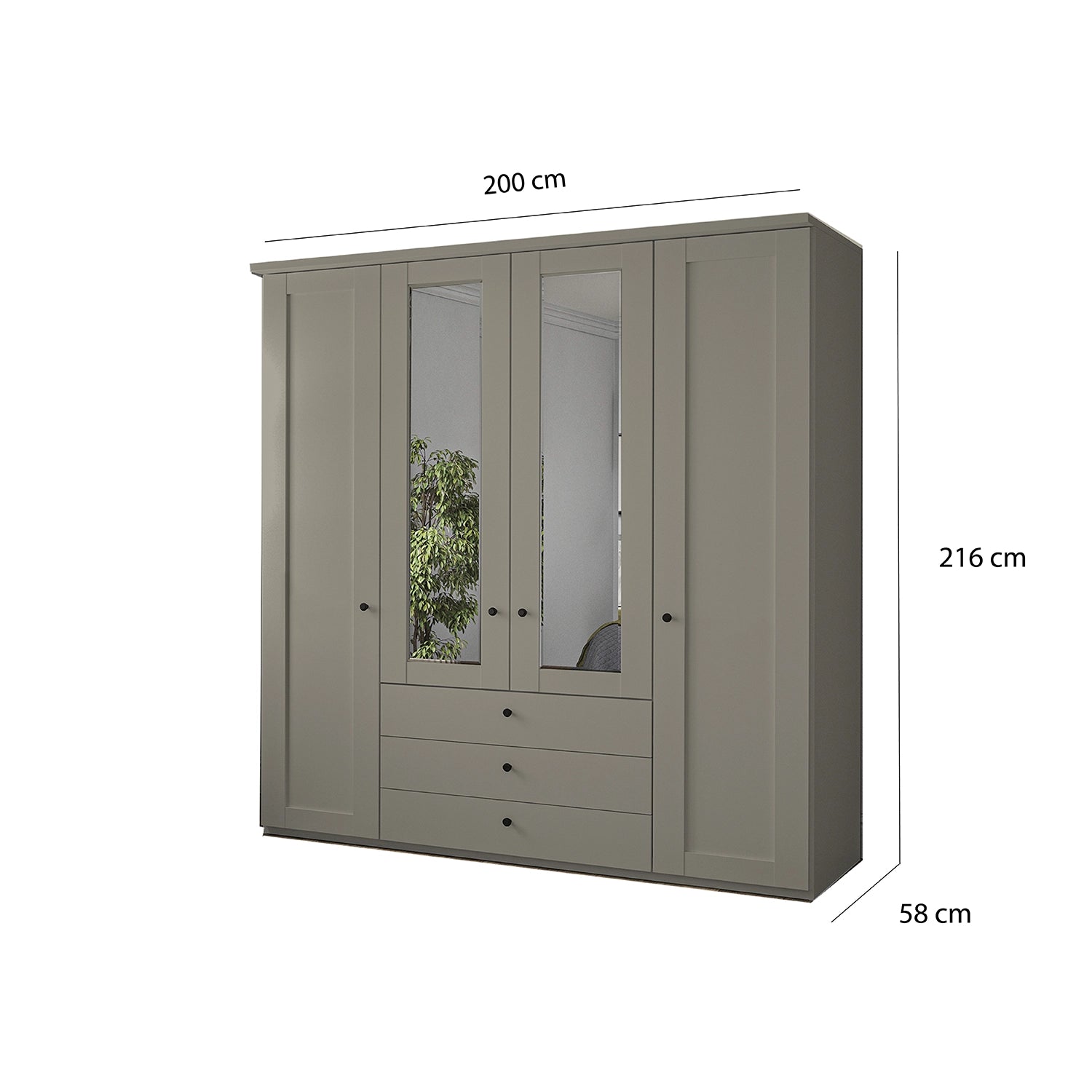 Wiemann Adeline 4 Door 3 Drawer Wardrobe in Pebble Grey - W200cm With Mirror - Dimensions