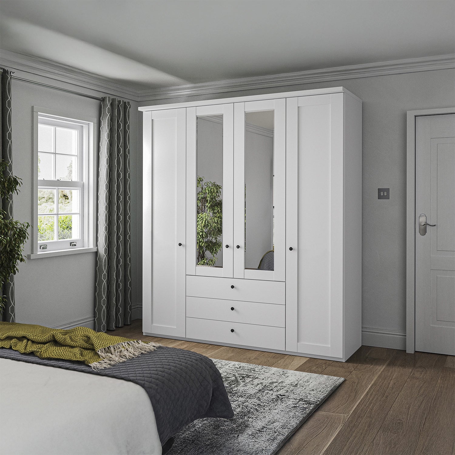 Wiemann Adeline 4 Door 3 Drawer Wardrobe in White - W200cm With Mirror - Styled in Bedroom