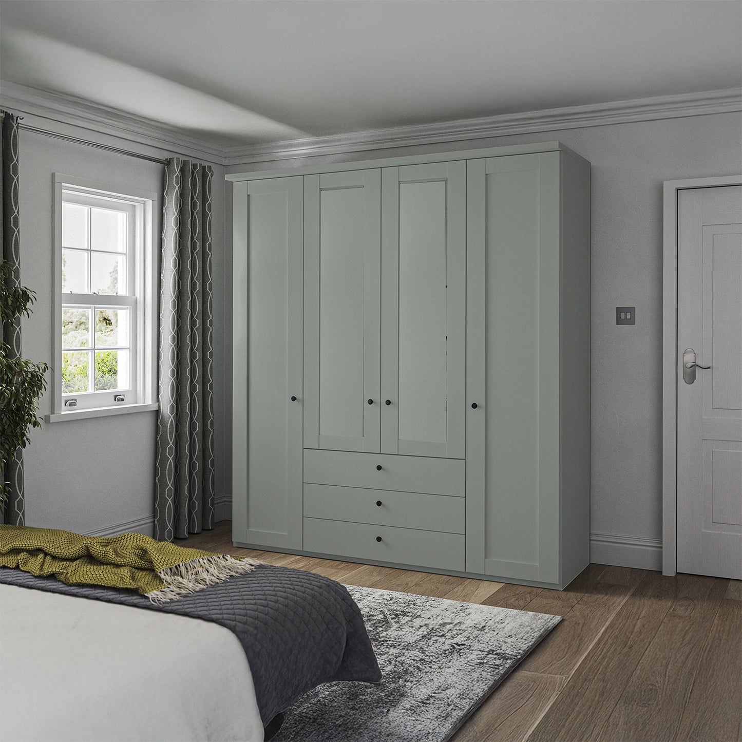 Wiemann Adeline 4 Door 3 Drawer Wardrobe in Sage Green - W200cm - Styled in Bedroom