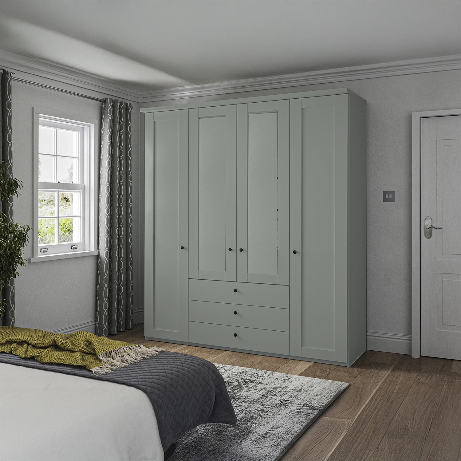 Wiemann Adeline 4 Door 3 Drawer Wardrobe in Sage Green - W200cm - Styled in Bedroom