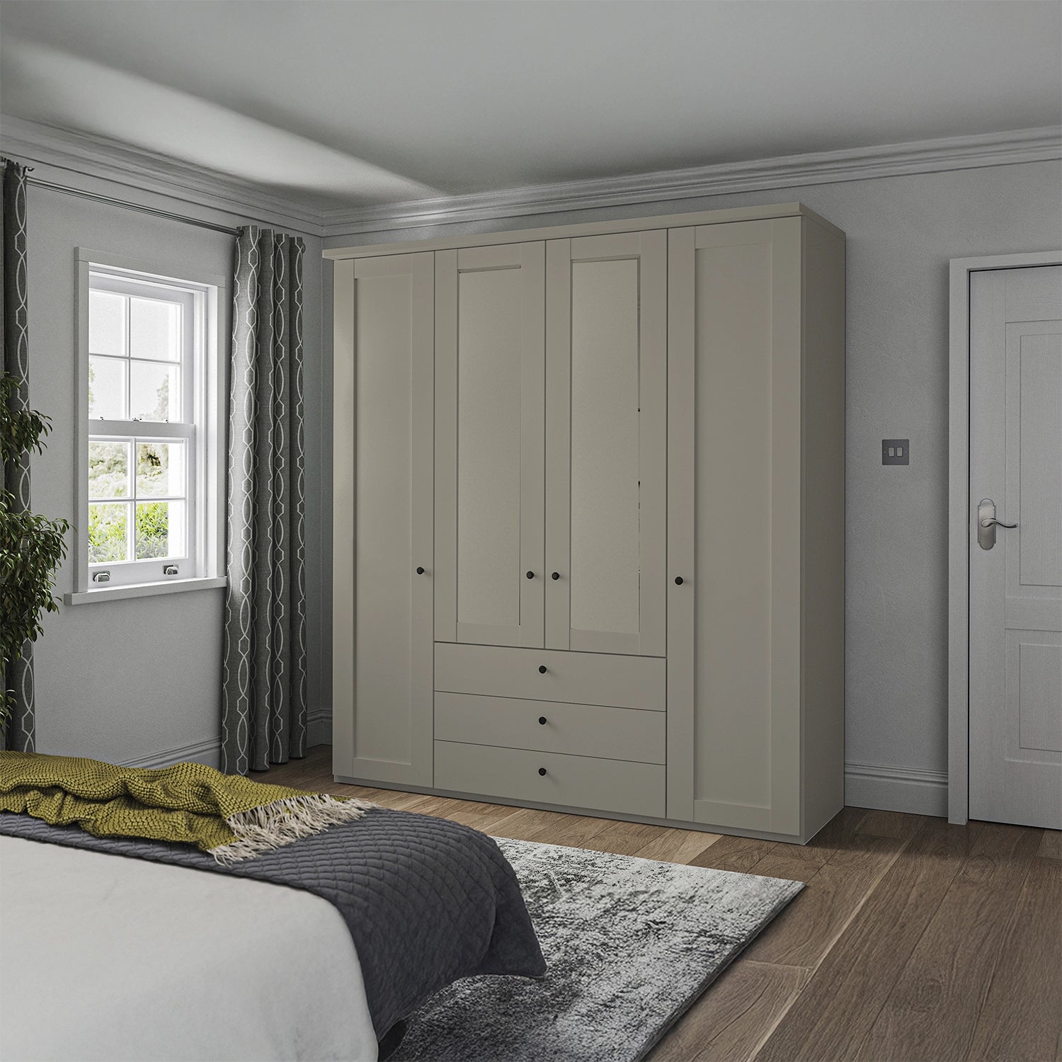 Wiemann Adeline 4 Door 3 Drawer Wardrobe in Pebble Grey - W200cm -  Styled in Bedroom