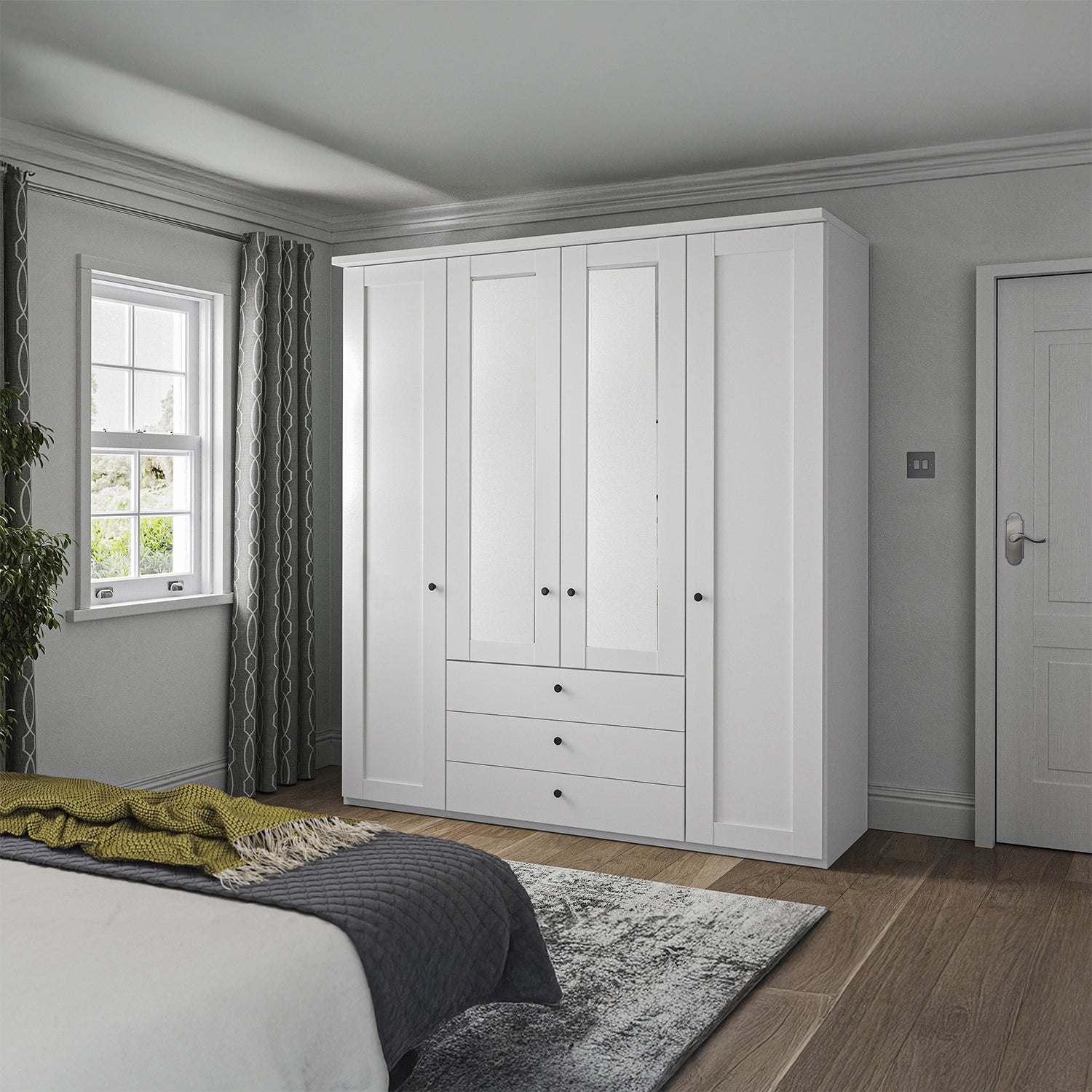 Wiemann Adeline 4 Door 3 Drawer Wardrobe in White - W200cm - Styled in Bedroom