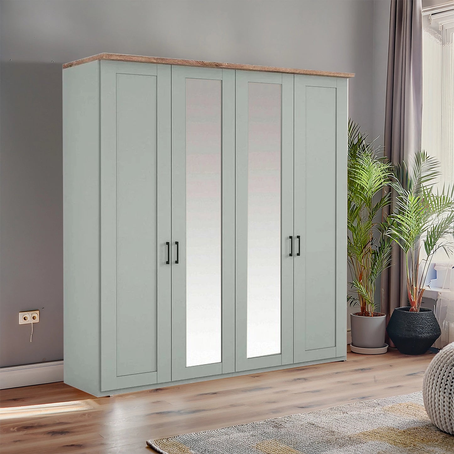 Wiemann Adeline 4 Door Hinged Wardrobe - W200cm With Mirror in Sage Green - Styled in Bedroom