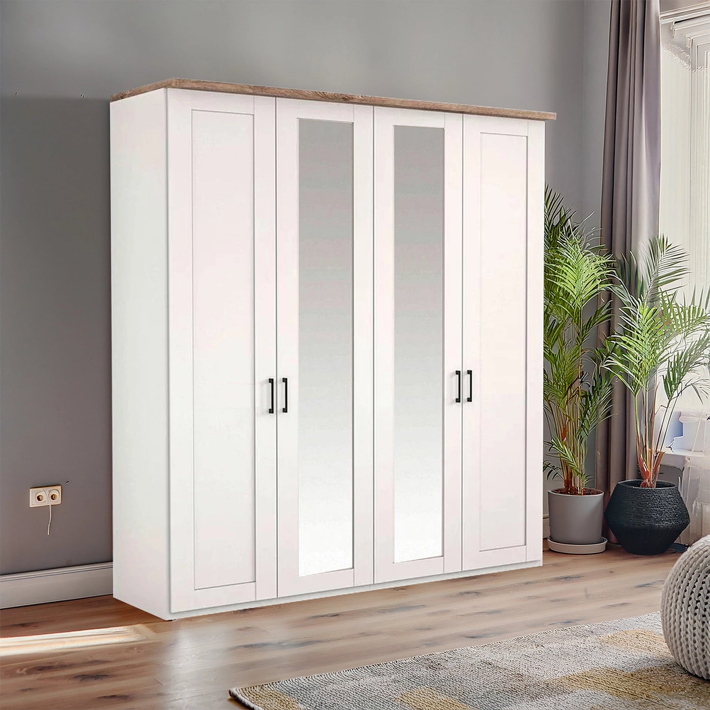 Wiemann Adeline 4 Door Hinged Wardrobe - W200cm With Mirror in White - Styled in Bedroom