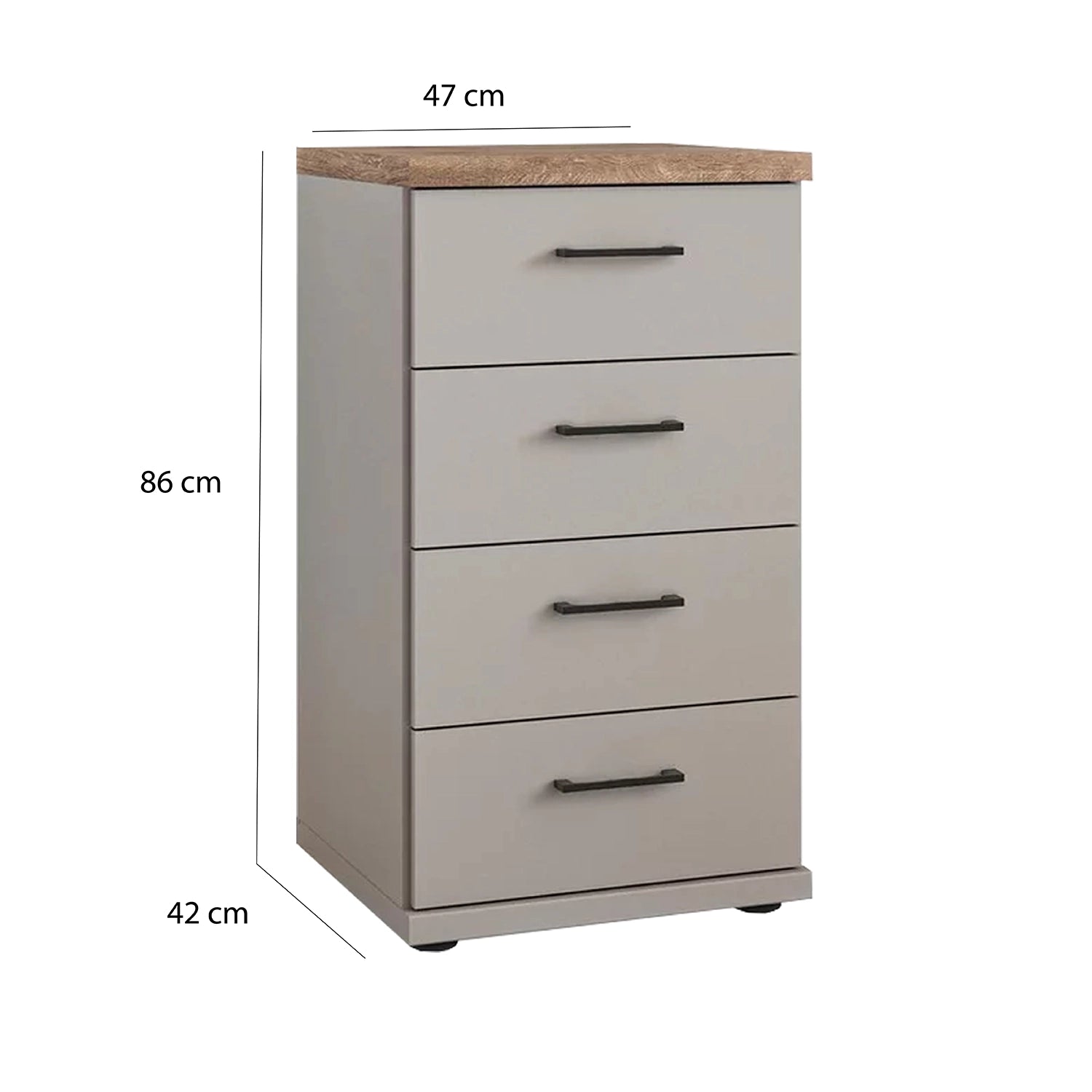 Wiemann Adeline 4 Drawer Narrow Chest in Pebble Grey - Dimensions