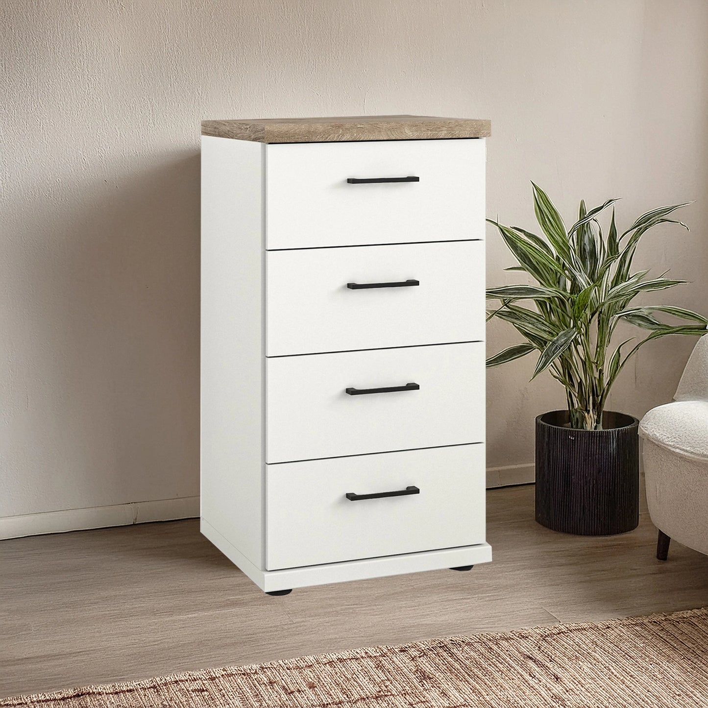 Wiemann Adeline 4 Drawer Narrow Chest in White - Styled in Bedroom