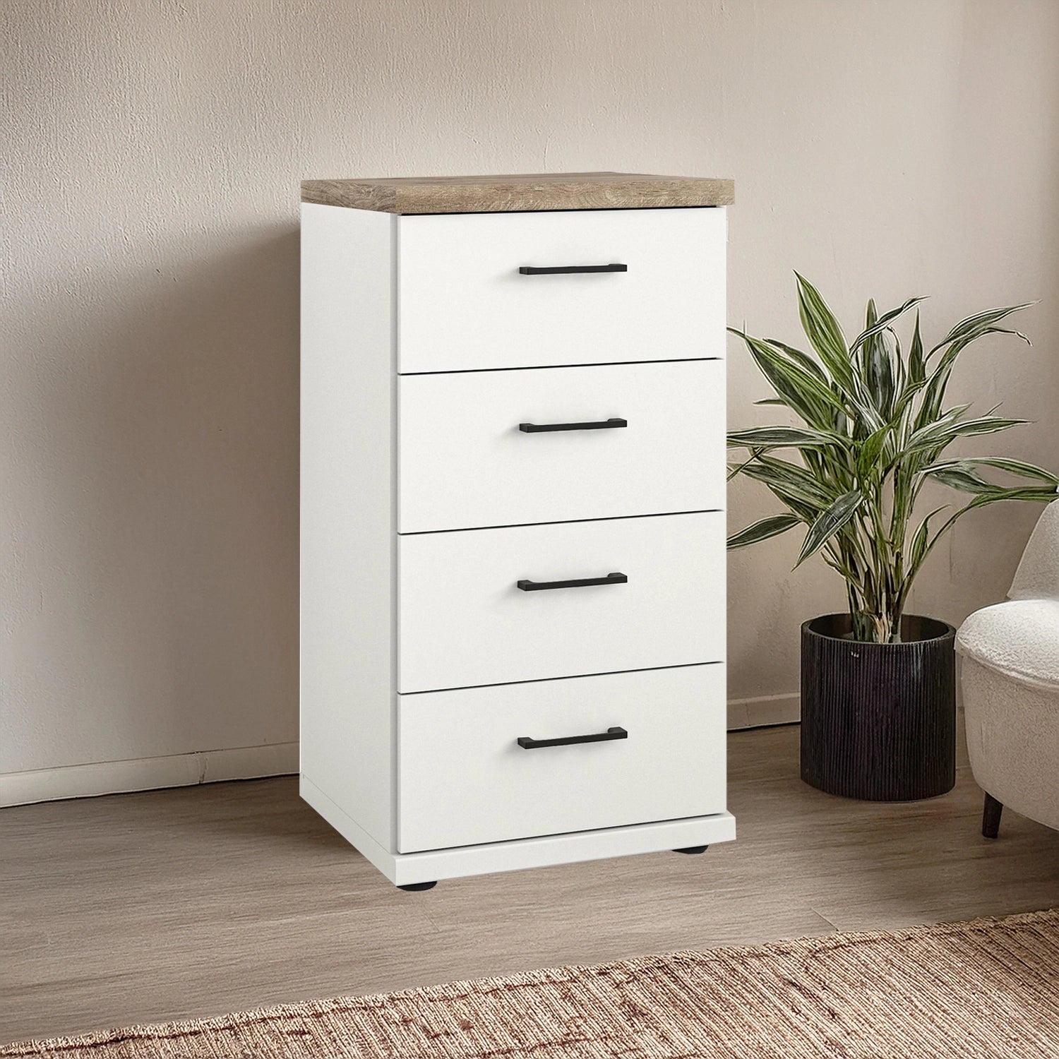 Wiemann Adeline 4 Drawer Narrow Chest in White - Styled in Bedroom