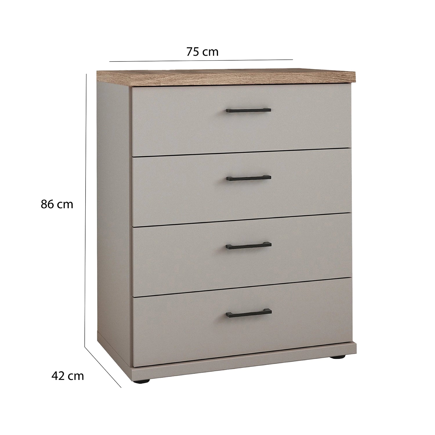 Wiemann Adeline 4 Drawer Wide Chest in Pebble Grey - Dimensions