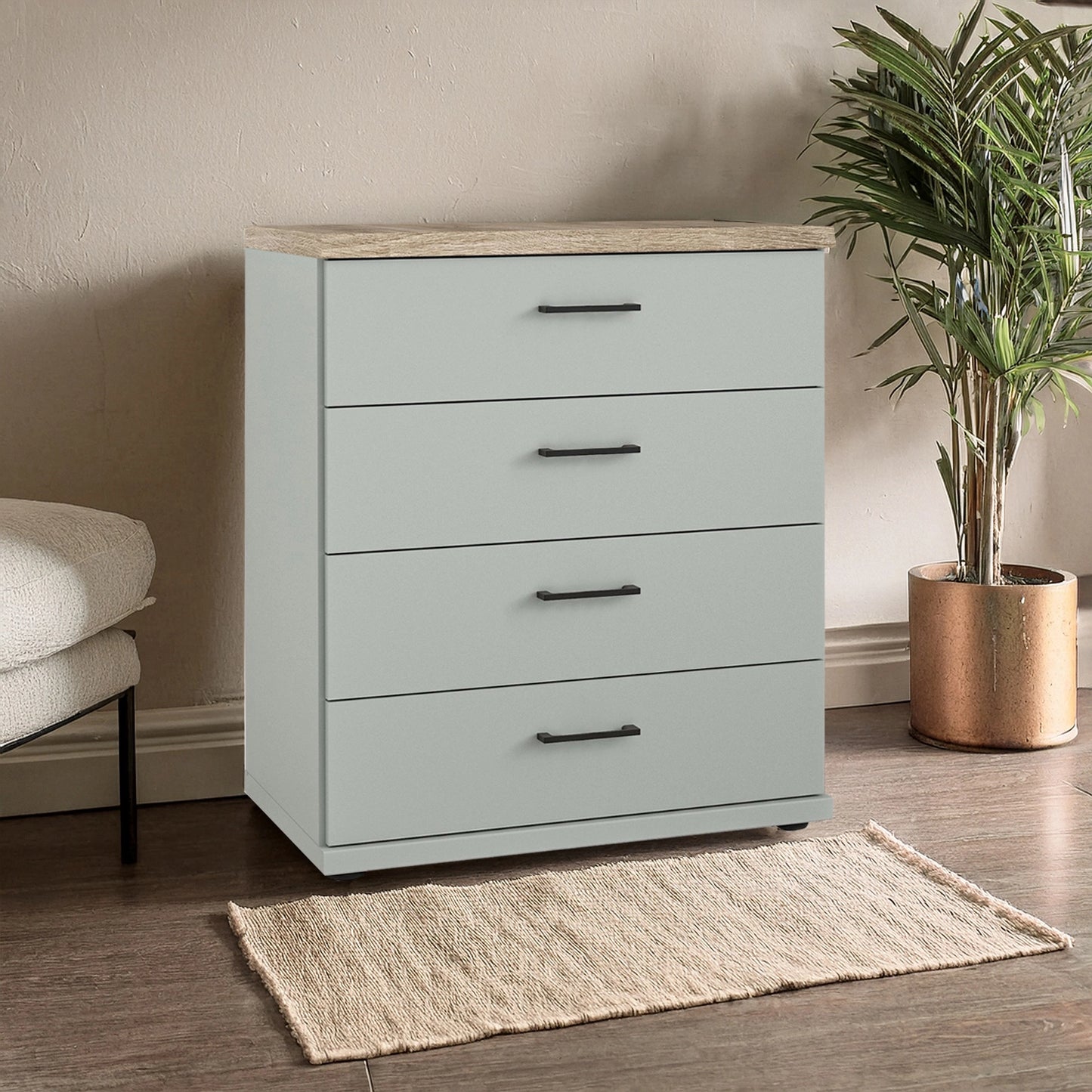Wiemann Adeline 4 Drawer Wide Chest in Sage Green - Styled in Bedroom
