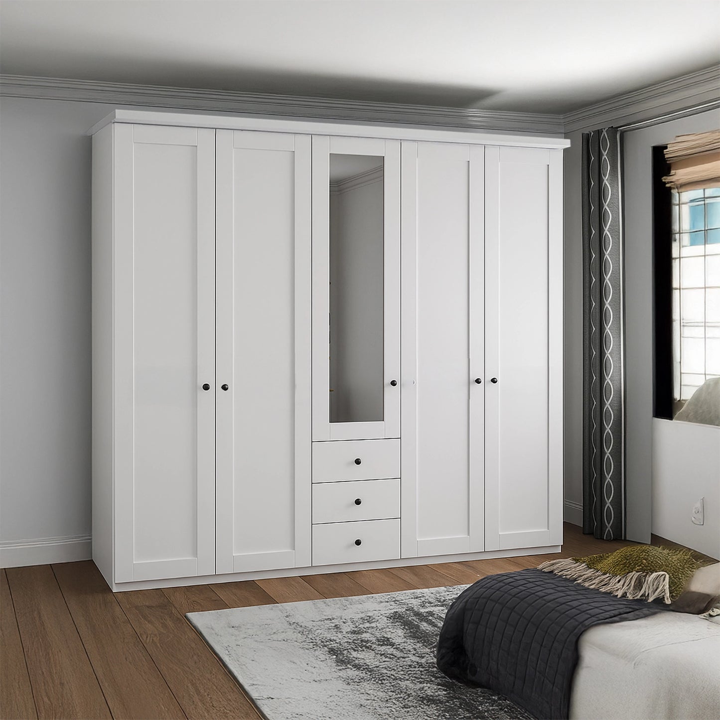 Wiemann Adeline 5 Door 3 Drawer Wardrobe - W250cm With Mirror in White
