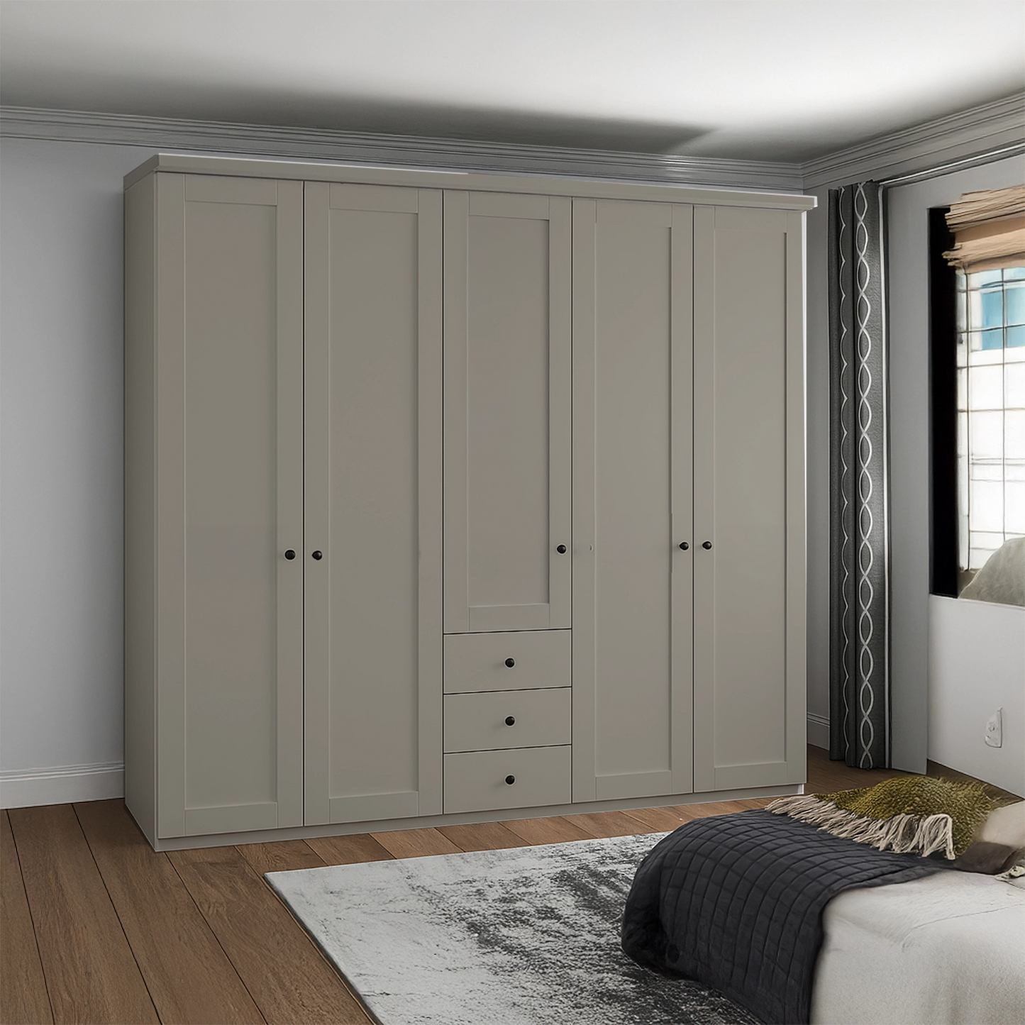 Wiemann Adeline 5 Door 3 Drawer Wardrobe - W250cm in Pebble Grey