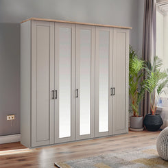 Wiemann Adeline 5 Door Hinged Wardrobe - W250cm With Mirror in Pebble Grey - Styled in Bedroom