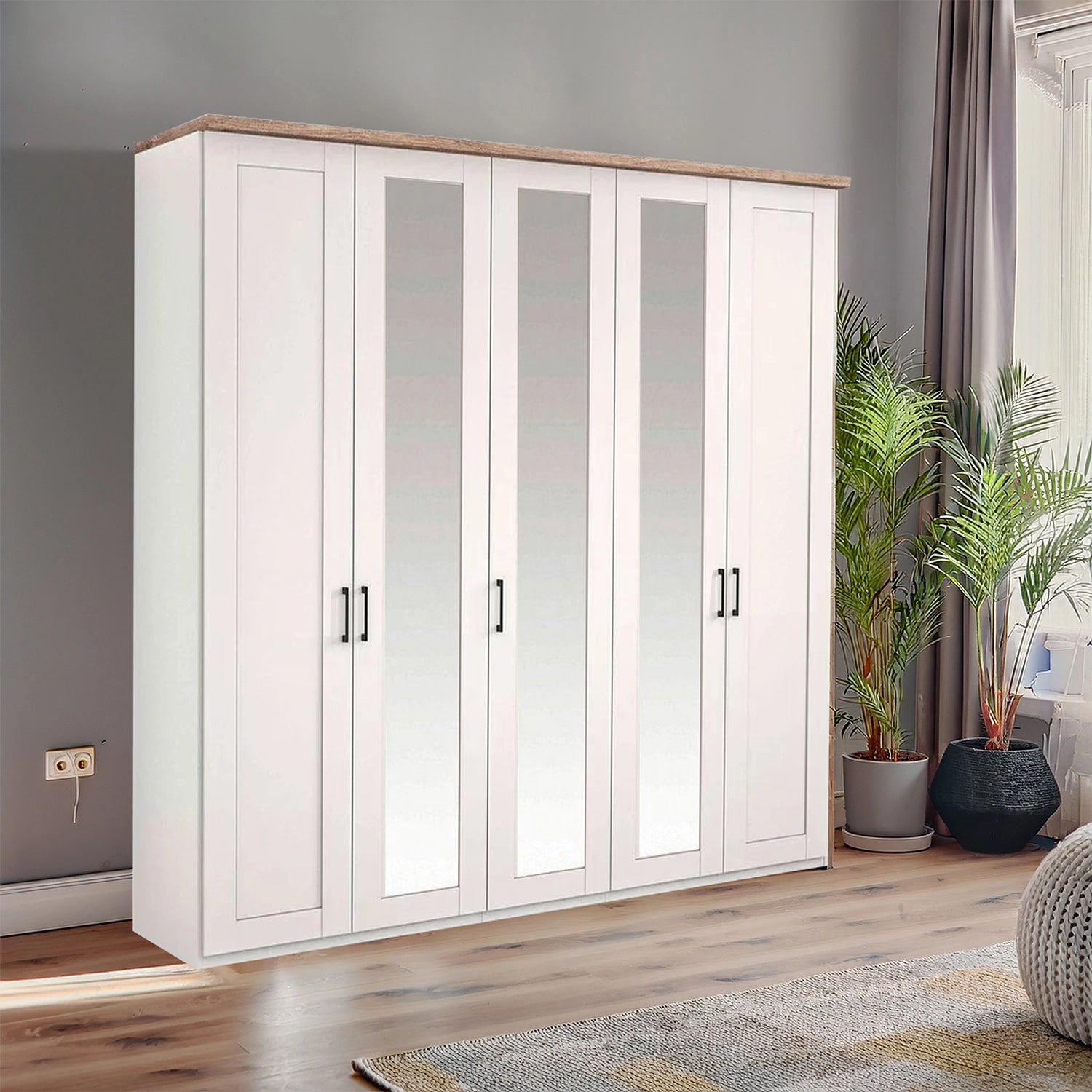 Wiemann Adeline 5 Door Hinged Wardrobe - W250cm With Mirror in White - Styled in Bedroom