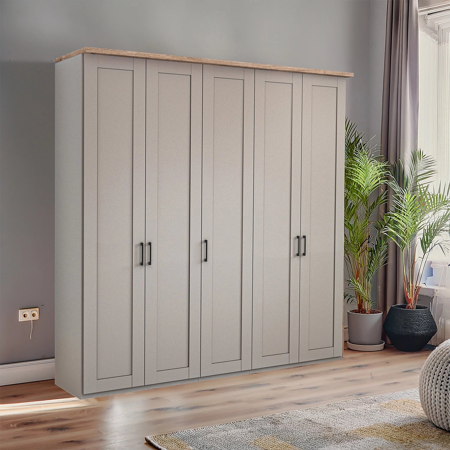 Wiemann Adeline 5 Door Hinged Wardrobe - W250cm in Pebble Grey - Styled in Bedroom