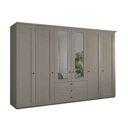 Wiemann Adeline 6 Door 3 Drawer Wardrobe - W300cm With Mirror in Pebble Grey