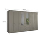 Wiemann Adeline 6 Door 3 Drawer Wardrobe - W300cm With Mirror in Pebble Grey - Styled in Bedroom - Dimensions
