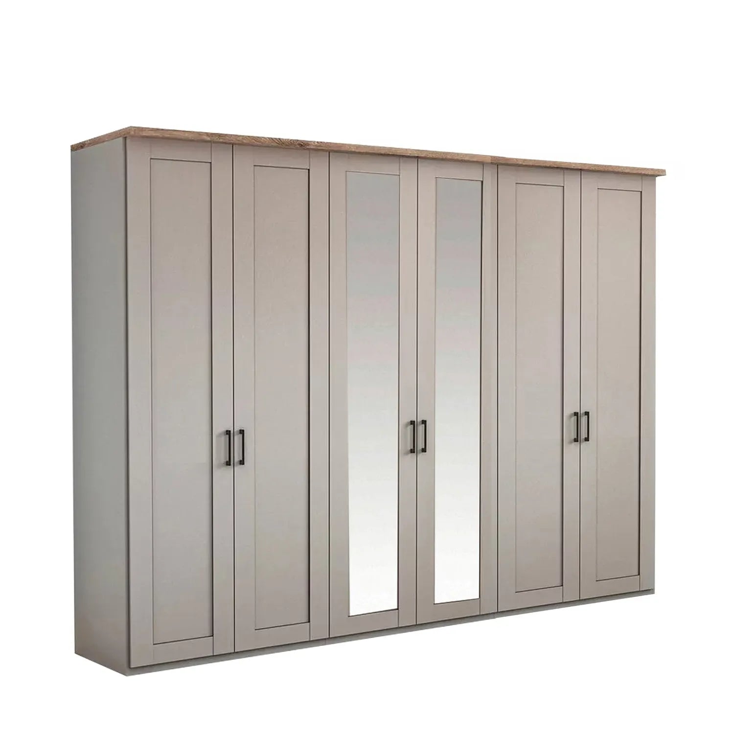 Wiemann Adeline 6 Door Hinged Wardrobe - W300cm With Mirror in Pebble Grey