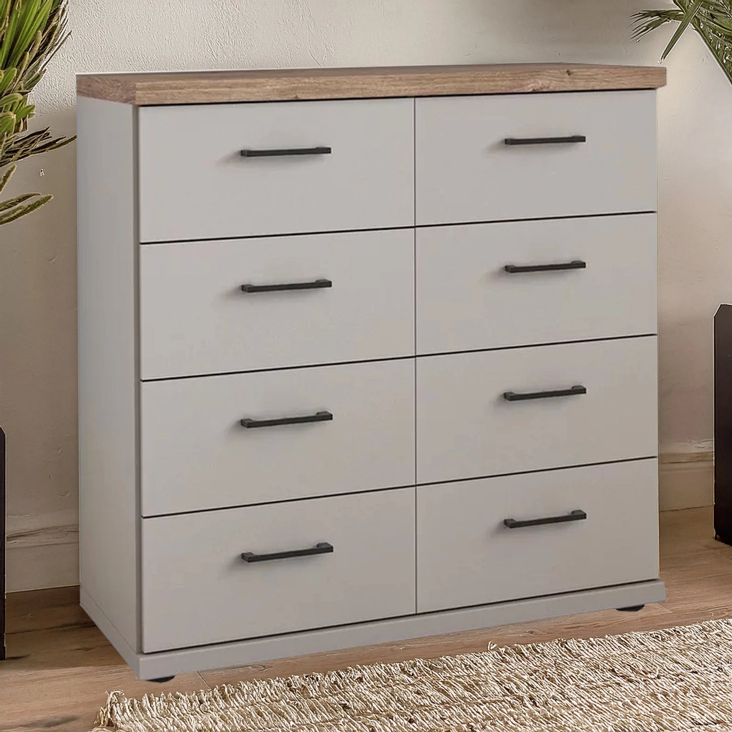 Wiemann Adeline 8 Drawer Twin Chest in Pebble Grey - Styled in Bedroom