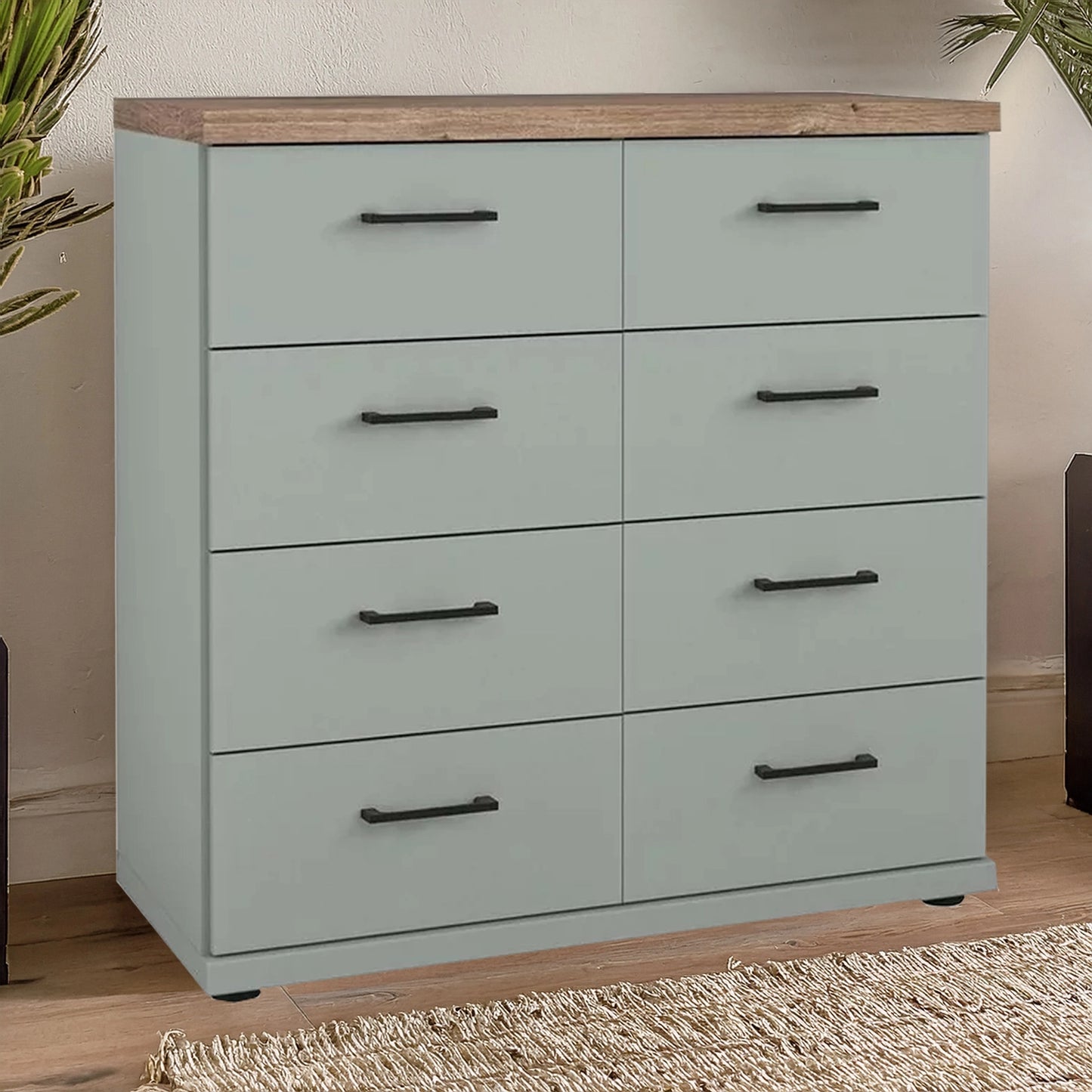 Wiemann Adeline 8 Drawer Twin Chest in Sage Green - Styled in Bedroom