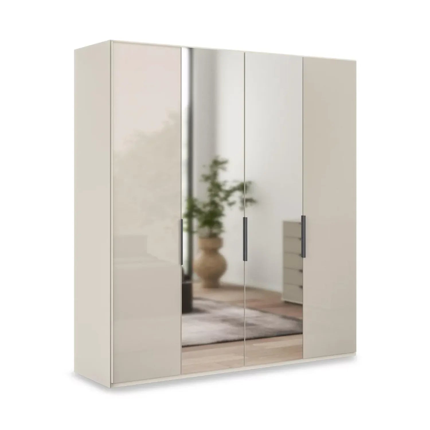Wiemann Amara style 200cm 4 Door Hinged Wardrobe with 2 Glass Doors and 2 Mirror Doors