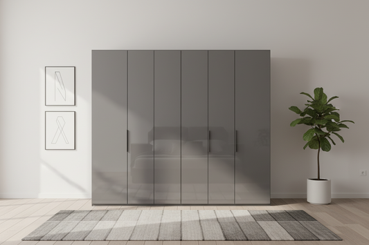 Amelia 300cm 6 Door Bifold Wardrobe with Glass Doors