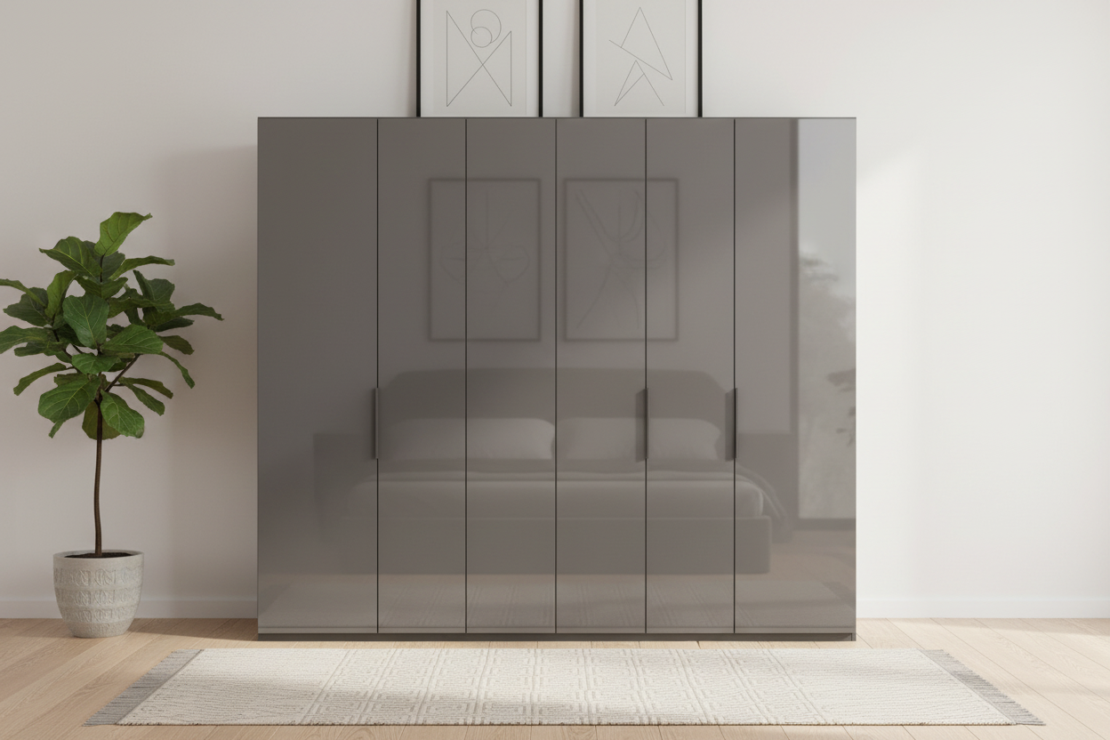 Amelia 250cm 6 Door Bifold Wardrobe with Glass Doors
