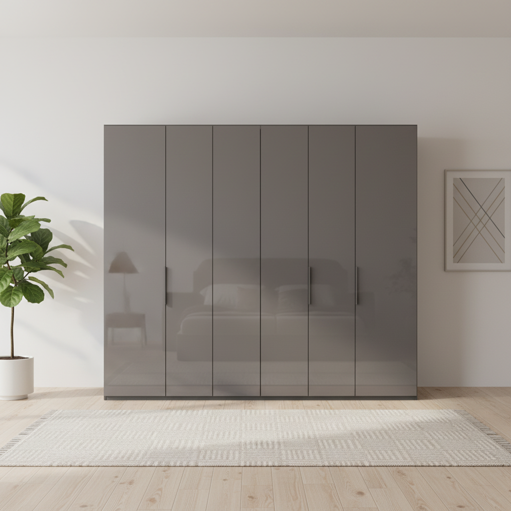 Amelia 250cm 6 Door Hinged Wardrobe with Glass Doors