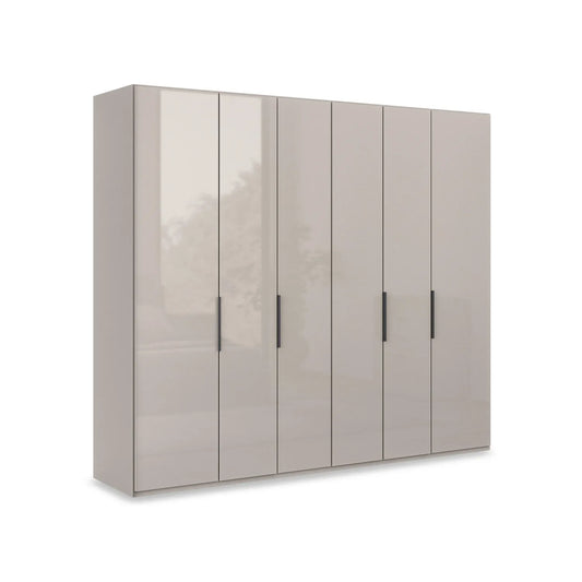 Wiemann Amara style 250cm 6 Door Wardrobe in Pebble Grey Glass finish 
