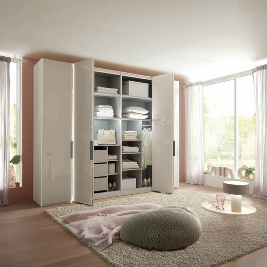 Wieman Ammar Style 6 Door Champagne Glass Front Wardrobe 300cm Wide with premium interior 