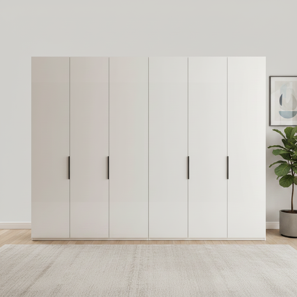 Amelia 300cm 6 Door Hinged Wardrobe with Glass Doors