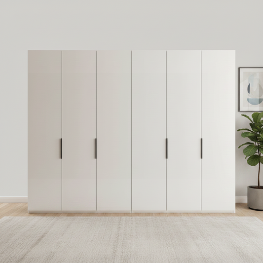 Amelia 300cm 6 Door Hinged Wardrobe with Glass Doors