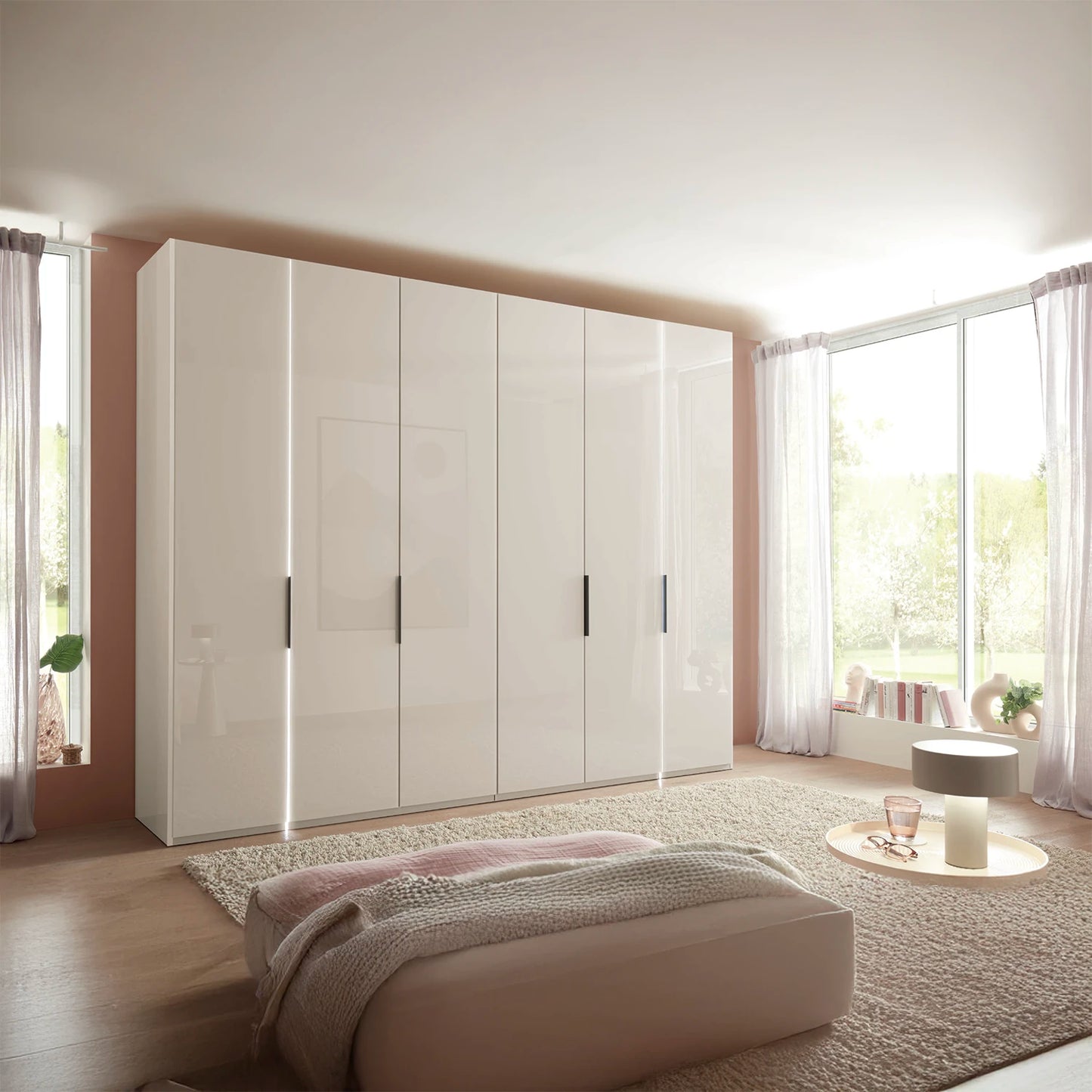 Wieman Ammar Style 6 Door Champagne Glass Front Wardrobe 300cm Wide