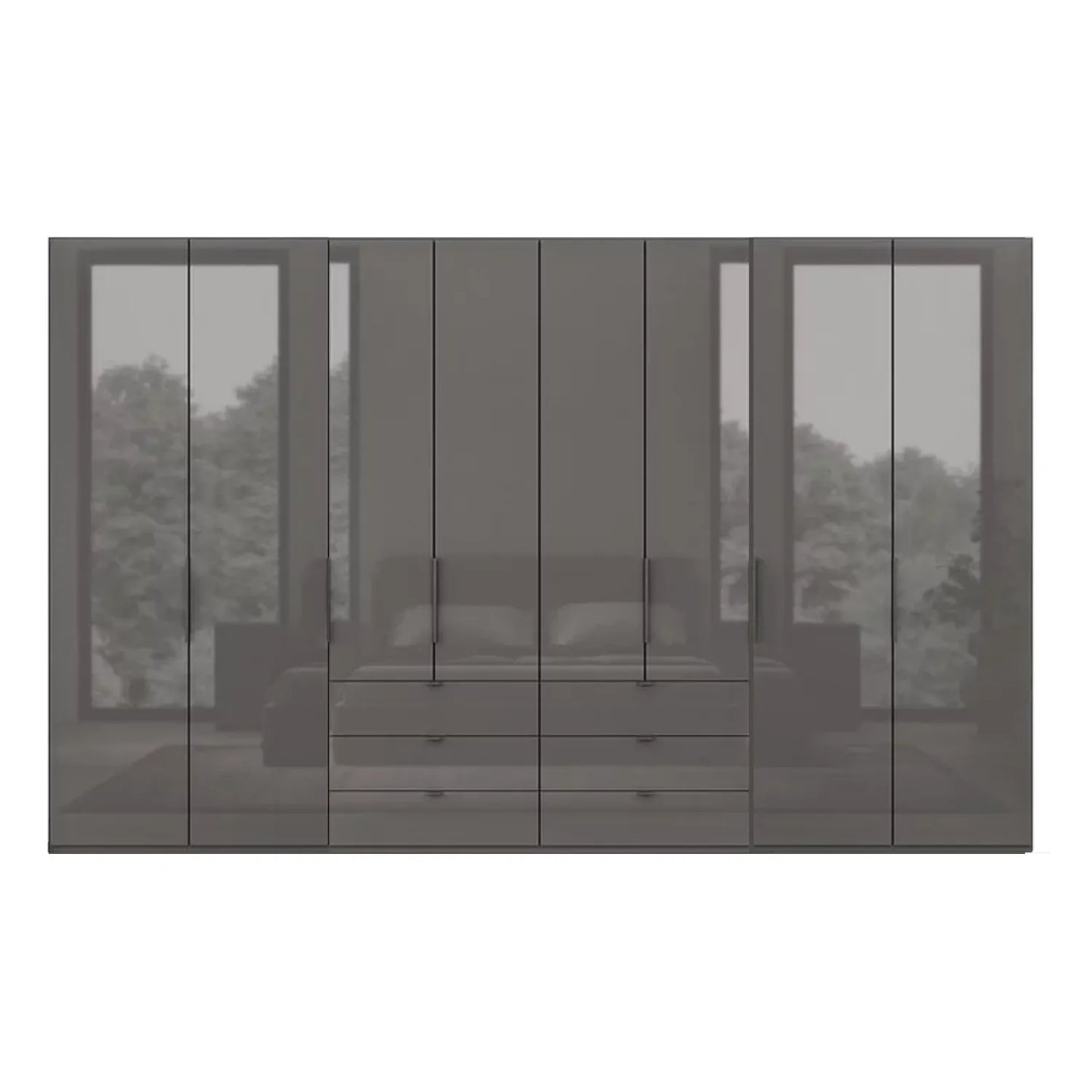 Amelia 300cm 6 Door Bifold Combi Wardrobe with Glass Doors and Drawers