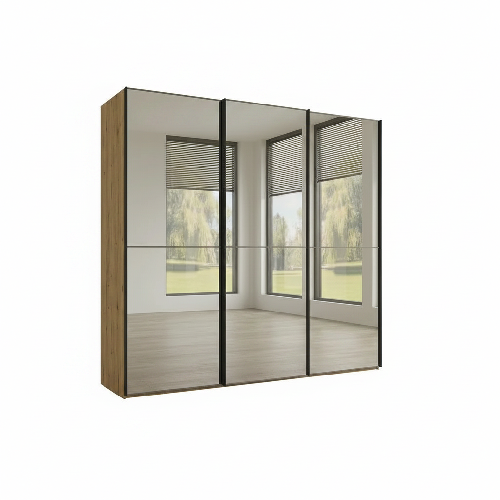 Wiemann Full Mirror Phoenix Apex Bianco Oak Carcase 3 Door Sliding Wardrobe