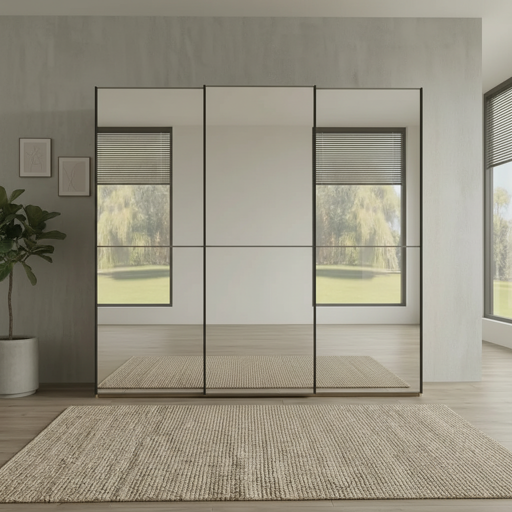 Wiemann Full Mirror Phoenix Apex Bianco Oak Carcase 3 Door Sliding Wardrobe - Front view
