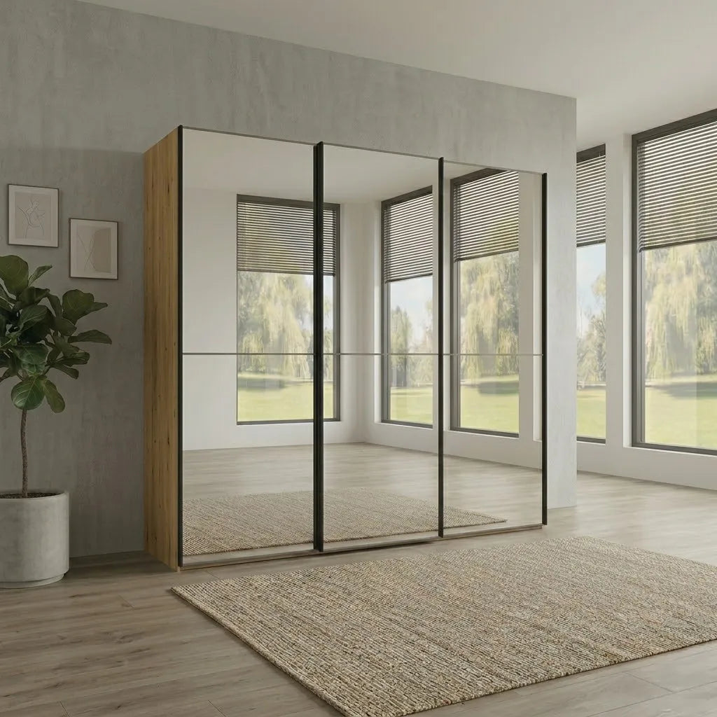 Wiemann Full Mirror Phoenix Apex Bianco Oak Carcase 3 Door Sliding Wardrobe