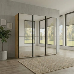 Wiemann Full Mirror Phoenix Apex Bianco Oak Carcase 3 Door Sliding Wardrobe
