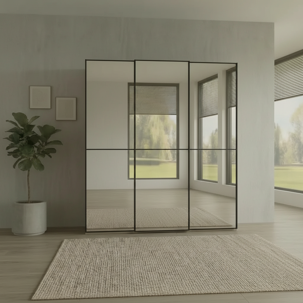 Wiemann Full Mirror Phoenix Apex Champagne Carcase 3 Door Sliding Wardrobe - Front view