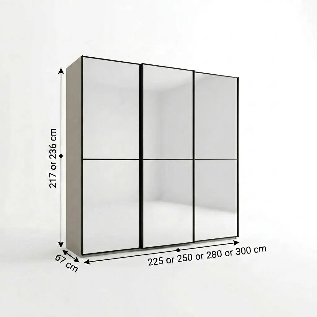 Wiemann Full Mirror Phoenix Apex Champagne Carcase 3 Door Sliding Wardrobe - Dimensions