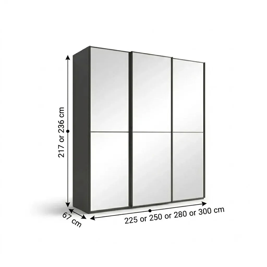 Wiemann Full Mirror Phoenix Apex Havana Carcase 3 Door Sliding Wardrobe - Dimensions