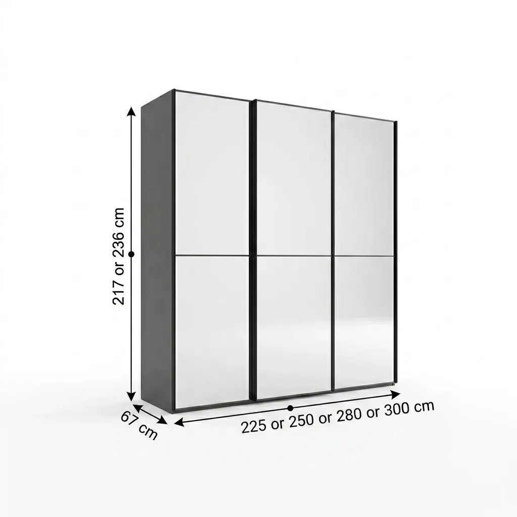 Wiemann Full Mirror Phoenix Apex Lava Carcase 3 Door Sliding Wardrobe - Dimensions