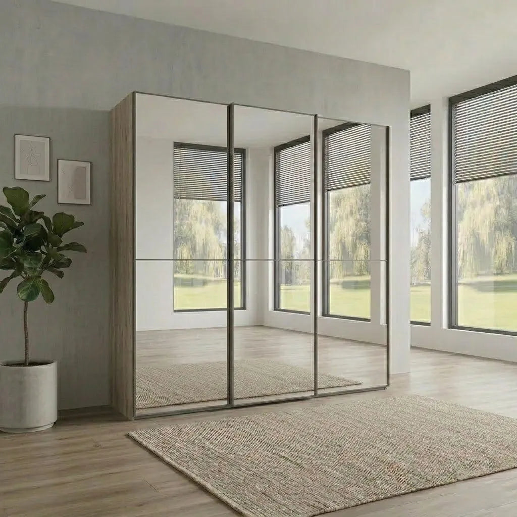Wiemann Full Mirror Phoenix Apex Nordic Oak Carcase 3 Door Sliding Wardrobe