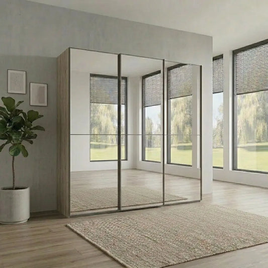 Wiemann Full Mirror Phoenix Apex Nordic Oak Carcase 3 Door Sliding Wardrobe