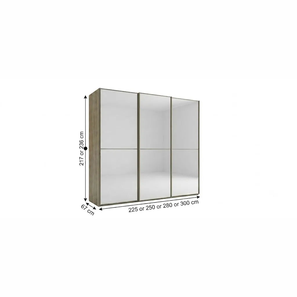 Wiemann Full Mirror Phoenix Apex Nordic Oak Carcase 3 Door Sliding Wardrobe - Dimensions