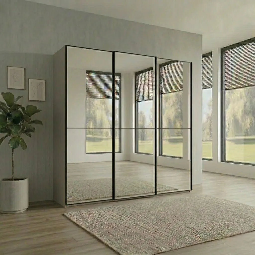 Wiemann Full Mirror Phoenix Apex Pebble Grey Carcase 3 Door Sliding Wardrobe